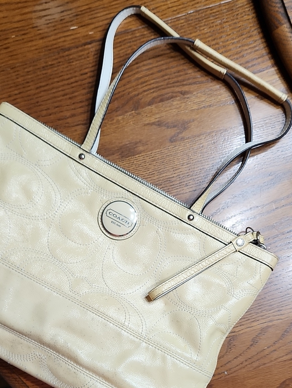 Coach Cream Leather Tote Bag with Signature Embossing
